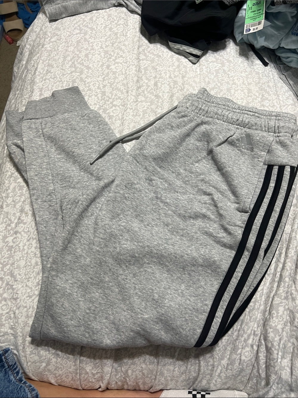 adidas Gray Track Pants with Black 3-Stripes